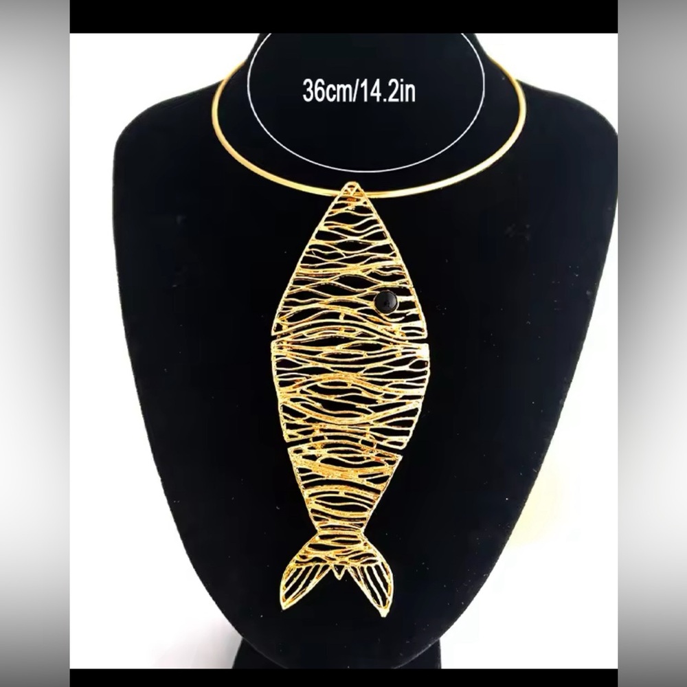 zara gold fish choker necklace